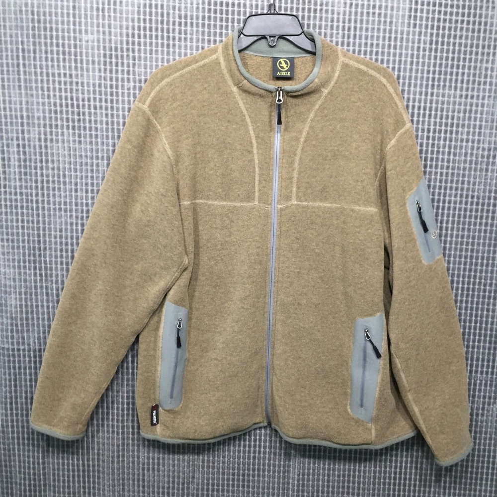 Aigle Polartec Fleece Jacket Mens 2XL Tan Full Zip Technical Outdoor Made Canada